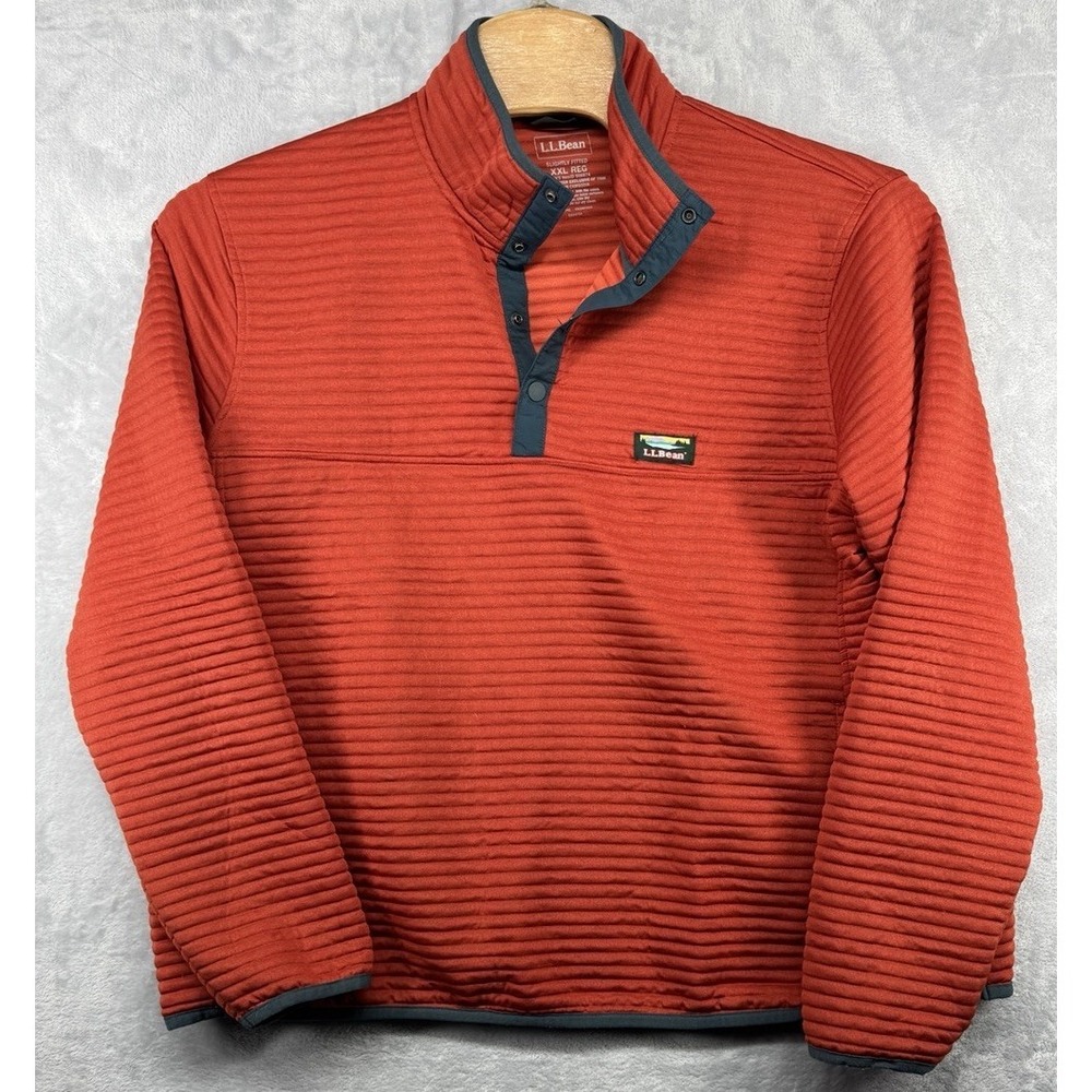 L.L. Bean 1/4 Snap Long Sleeve Pullover Activewear Burnt Orange Fitted Mens 2XL